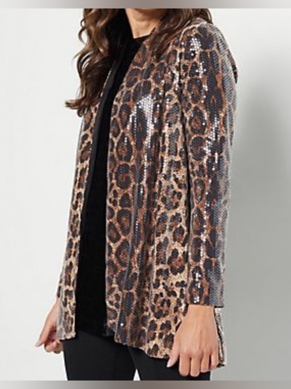 Dennis Brasso Sequin Leopard Design Open Front Jacket